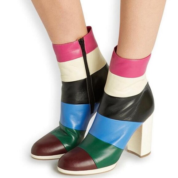 New VALENTINO GARAVANI Colorblock Stripe Leather Ankle Boots - Events, Party - Picture 2 of 16
